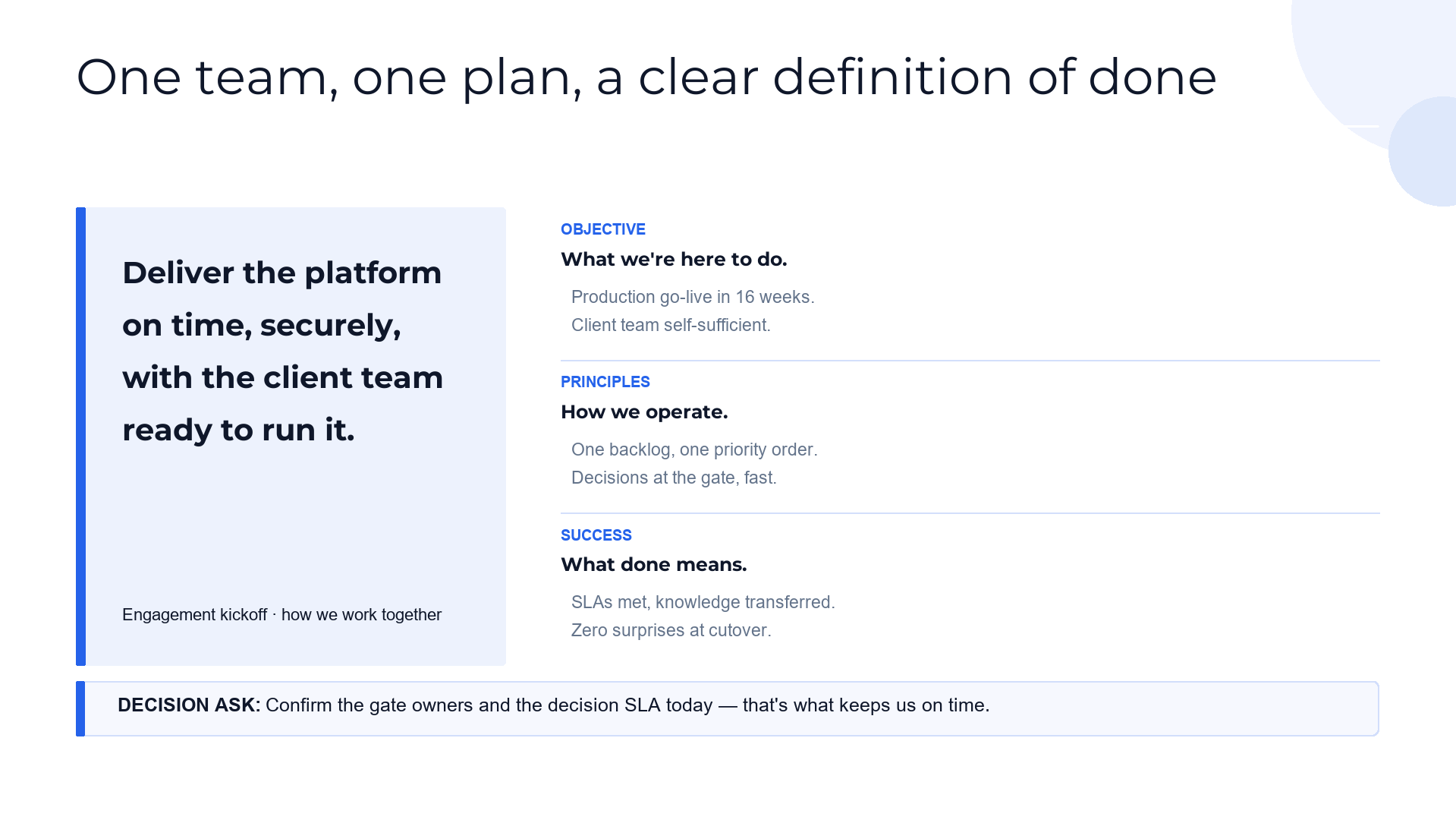 Engagement kickoff — how we'll work together slide template preview
