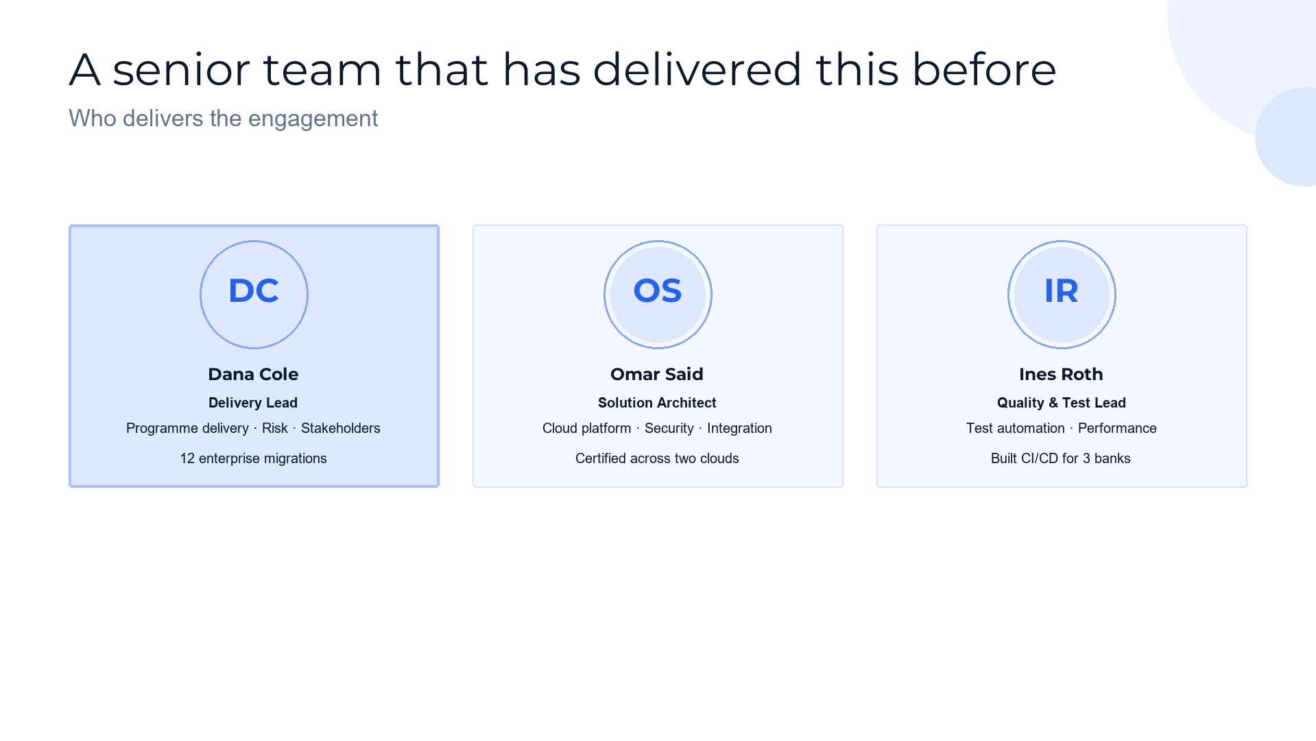 Engagement team — who delivers slide template preview