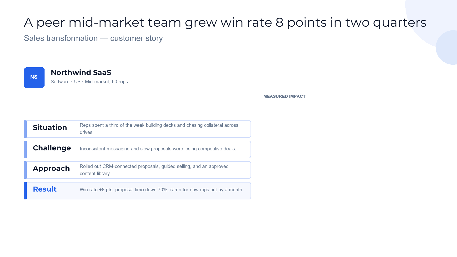 Customer story — the outcome a peer achieved slide template preview