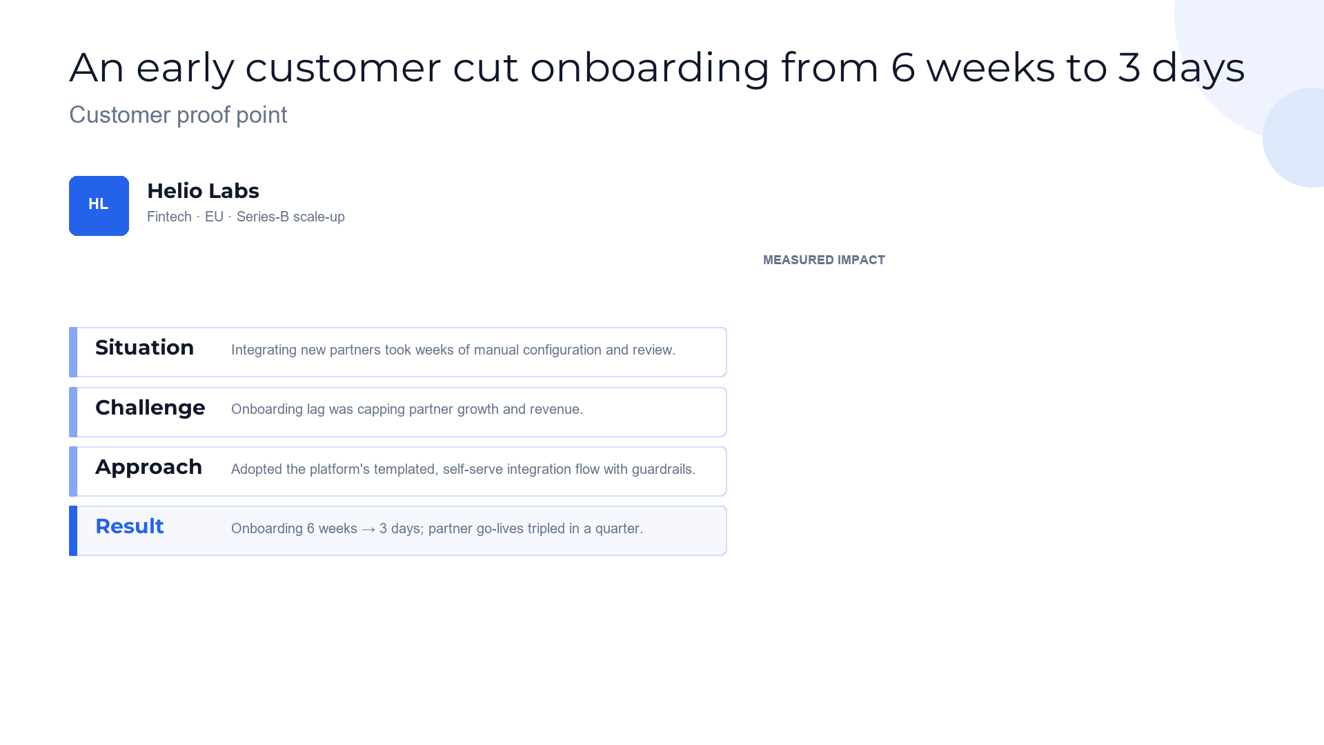 Customer proof — the result an early customer got slide template preview