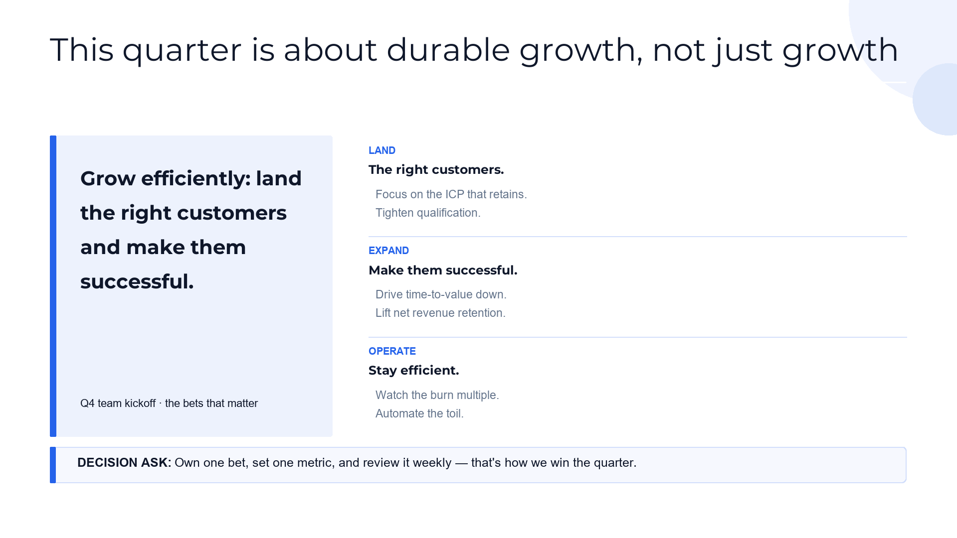 Team kickoff — the mission and the focus slide template preview