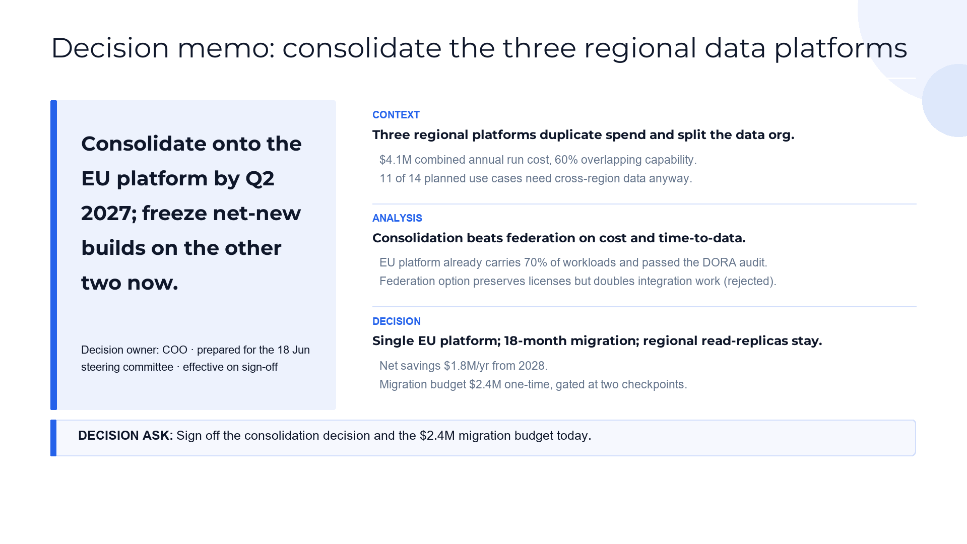 Decision memo stack slide template preview